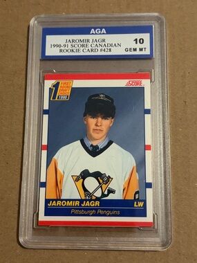 Jaromir Jagr 1990/91 Score Pittsburgh Penguins Rookie RC Hockey Card Graded 10